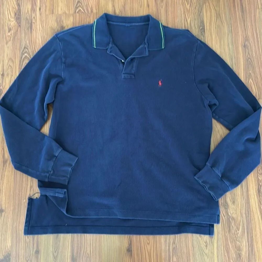 Polo Ralph vintage Lauren Blue polo rugby shirt long sleeve THRASHED M